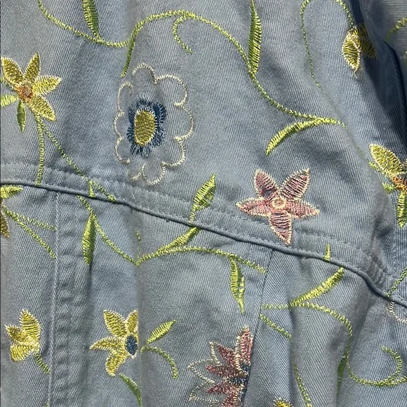 Blue and Pink Floral Embroidered Jean Jacket - Picture 8 of 11